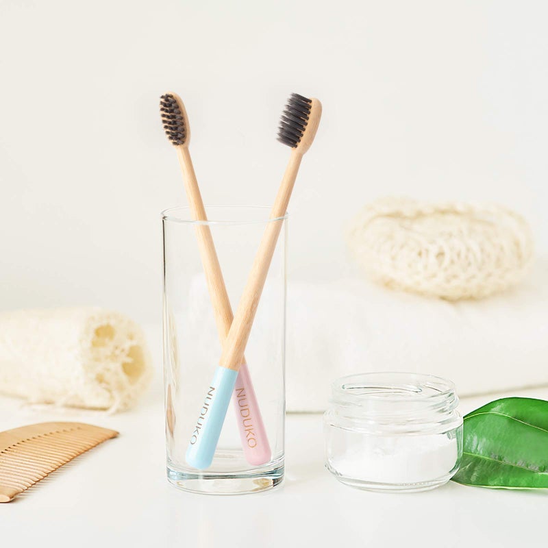 NUDUKO Biodegradable Charcoal Toothbrush Bamboo Toothbrushes - 6 Pack Eco-Friendly, Natural Wooden Tooth Brush, BPA Free Travel Size Organic Soft Bristle Toothbrushes for Adults, Cone Handle - Image 5